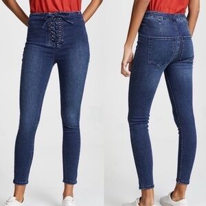 Free People Lovers Knot Lace Up Front Jeans in Blue